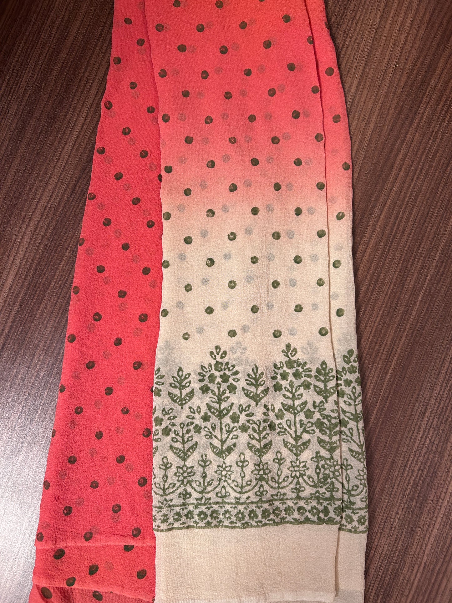 Peach and creme Chiffon Saree