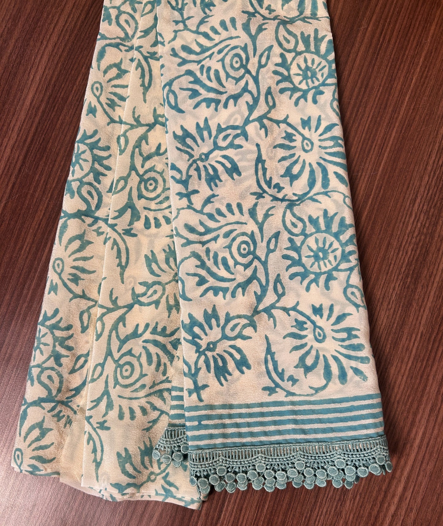Off-white and blue Georgette Saree