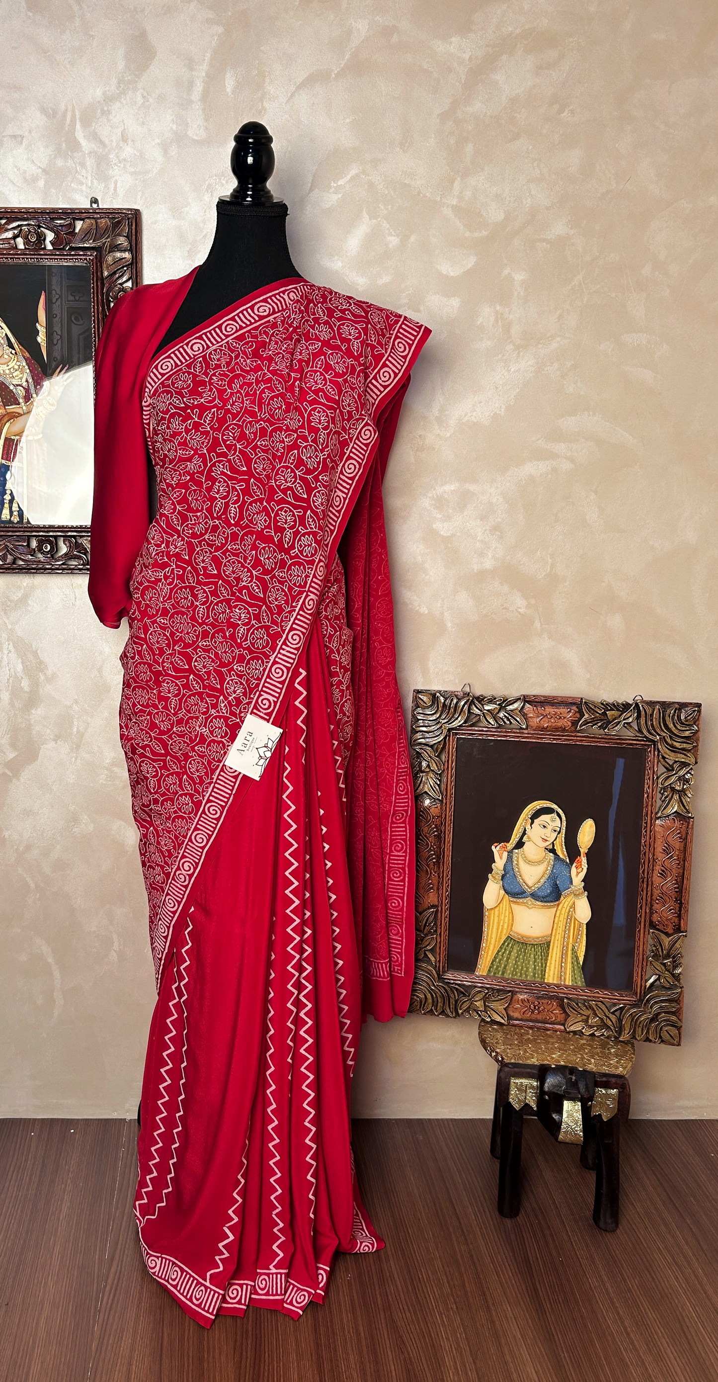 Red and white Crepe Saree