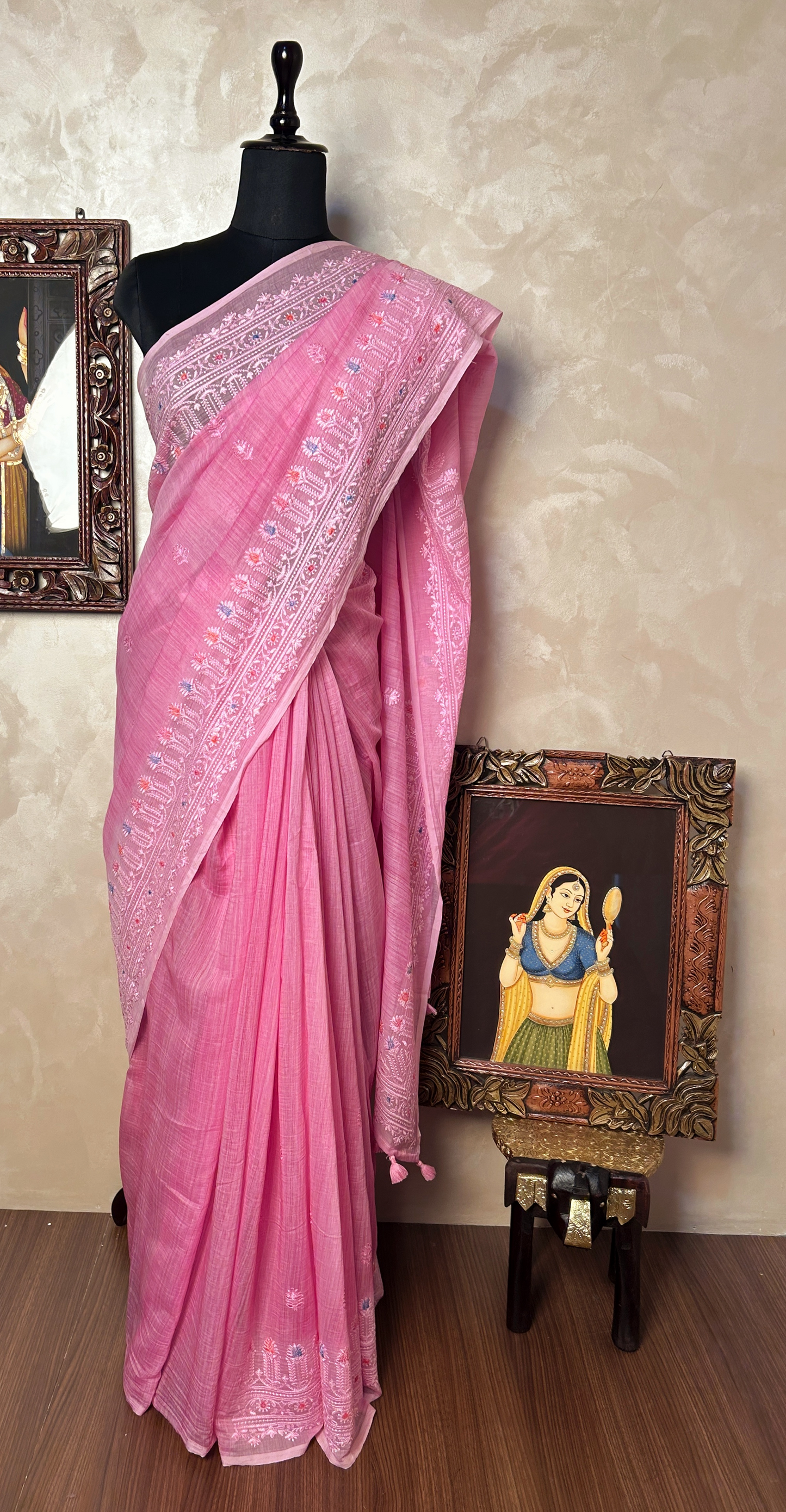Pink Linen Saree