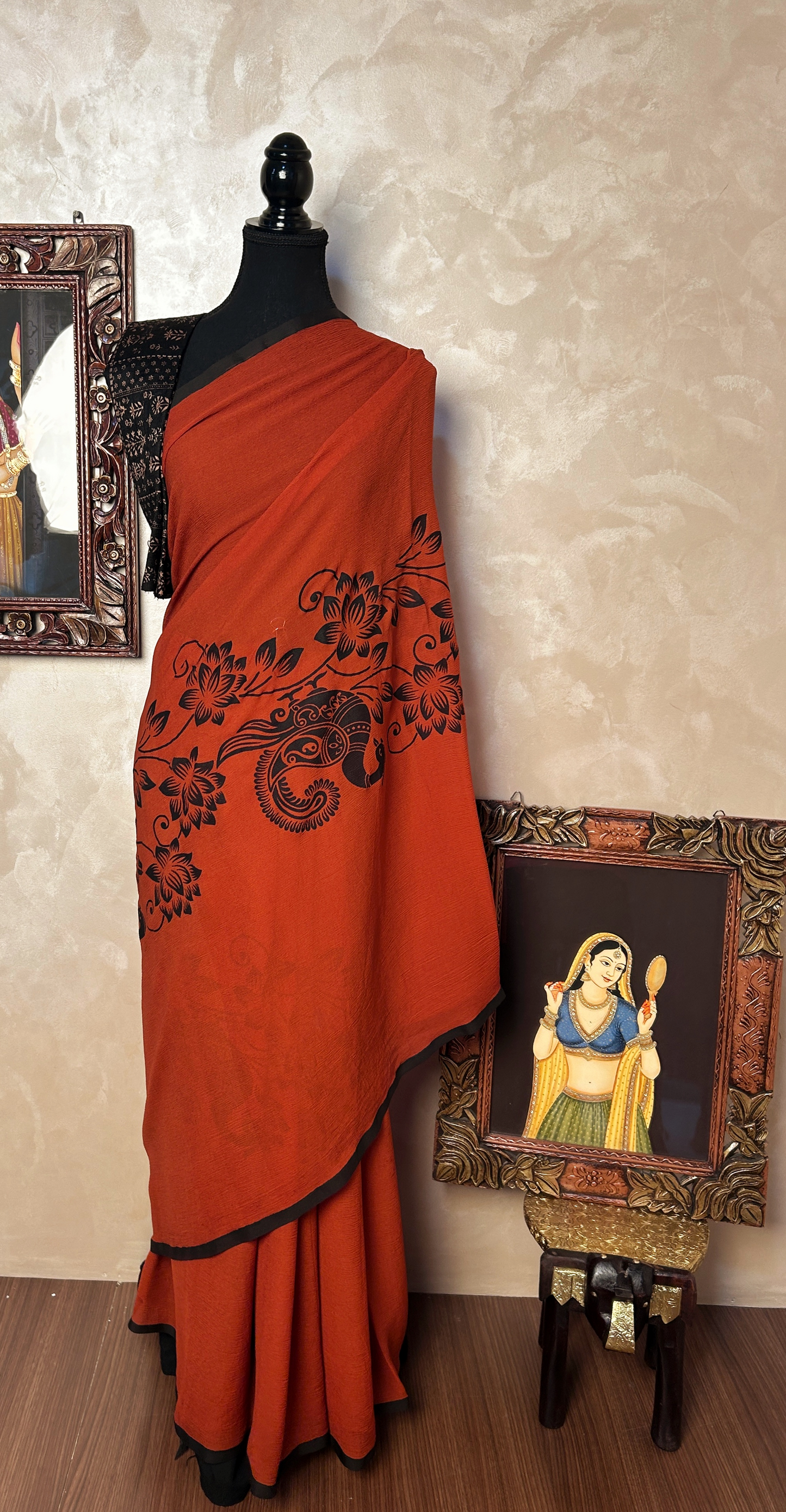 Rust orange Chiffon Saree
