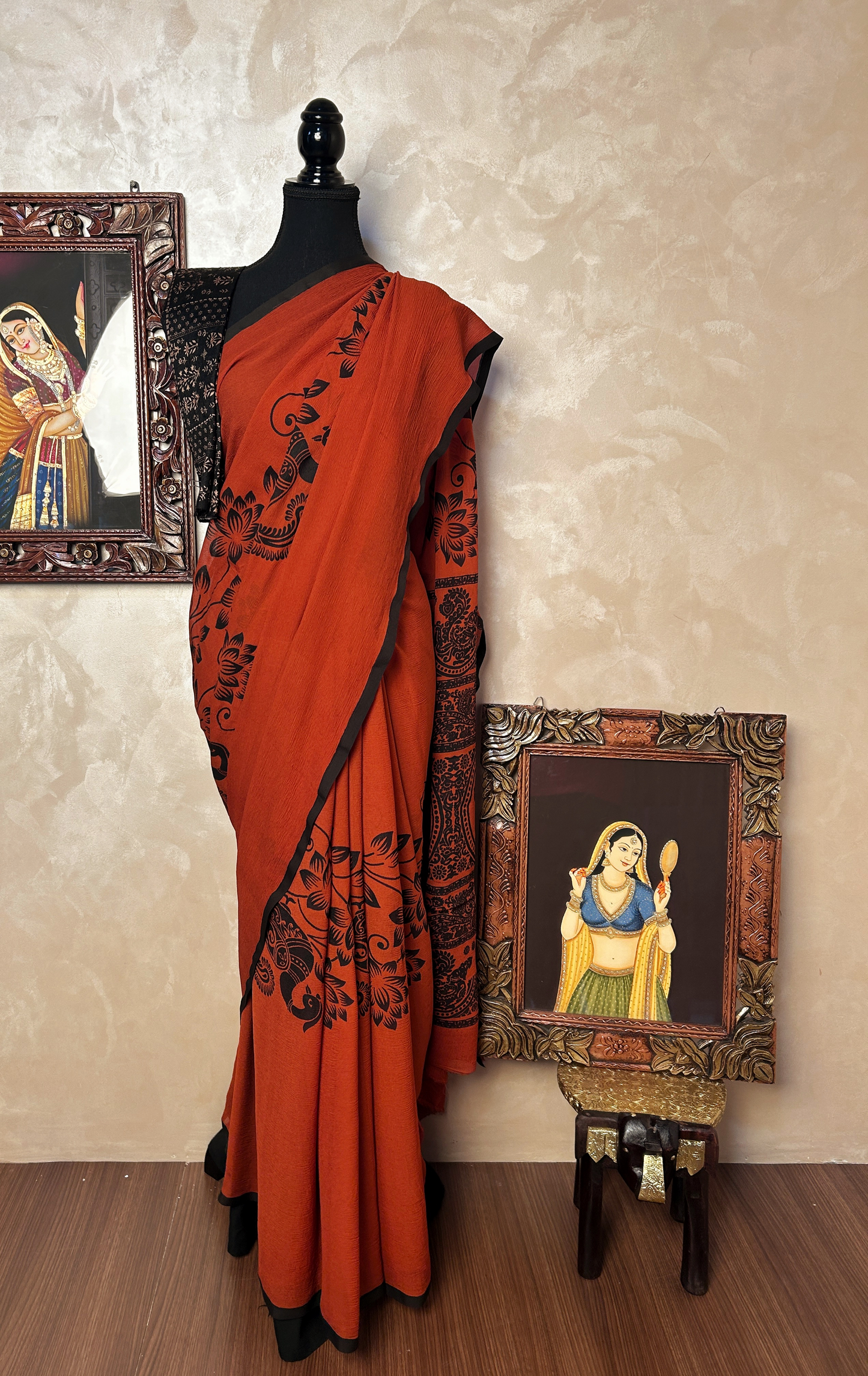 Rust orange Chiffon Saree