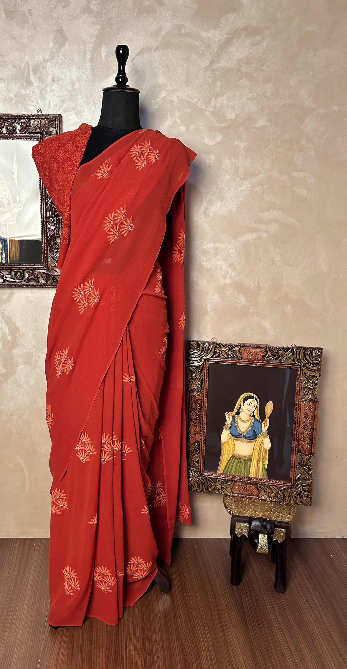 Rust orange Chiffon Saree