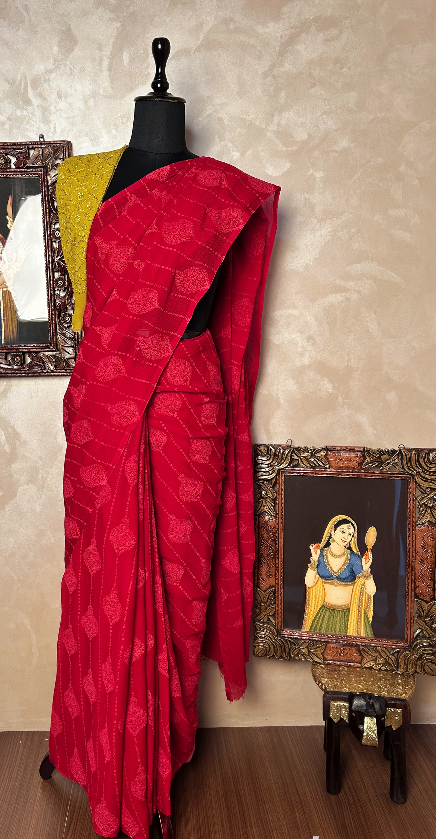 Red Chiffon Saree