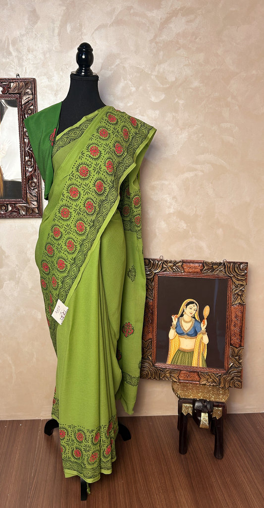 Green Chiffon Saree