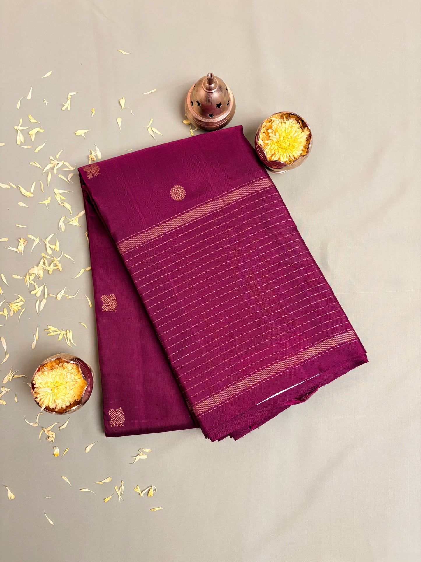 Pure Kanchi purple saree with gold border